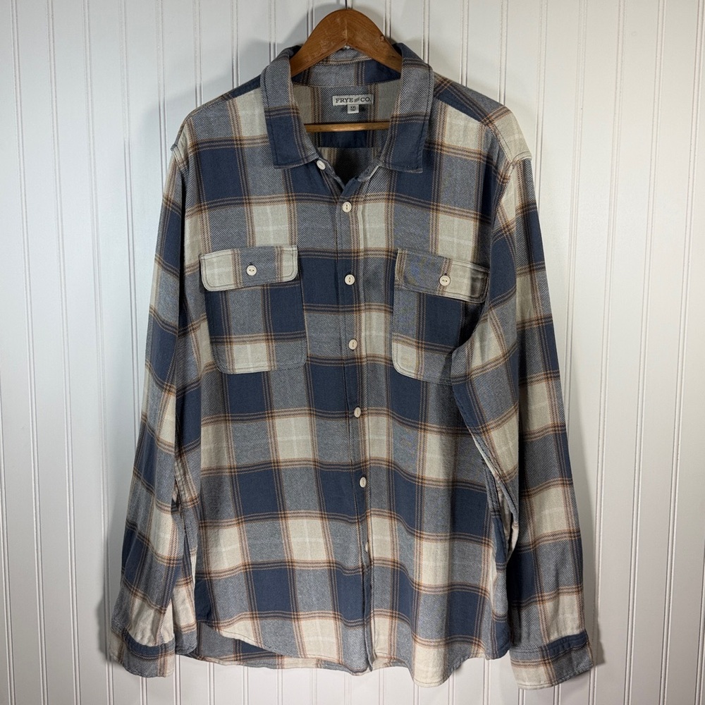 Frye & Co. Shirt Men's Blue Plaid Button Down Shirt Size XXL